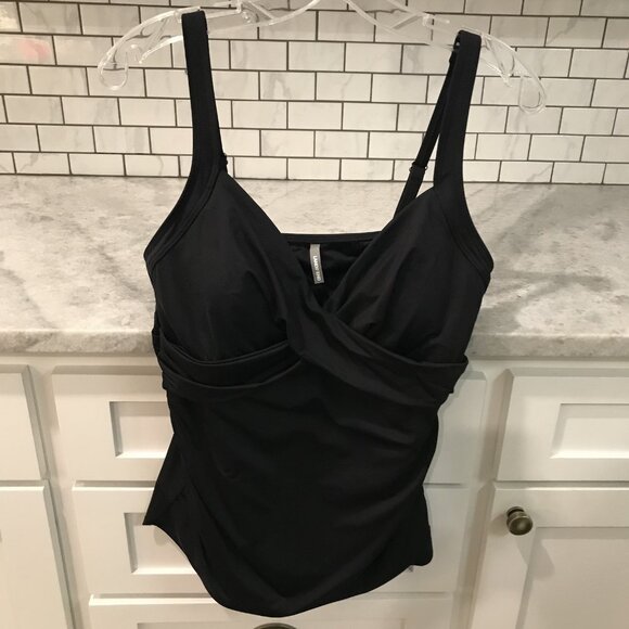 Lands End Tankini Swimsuit Top Womens 12 Long Black Adjustable Straps Swimwear - Picture 1 of 9